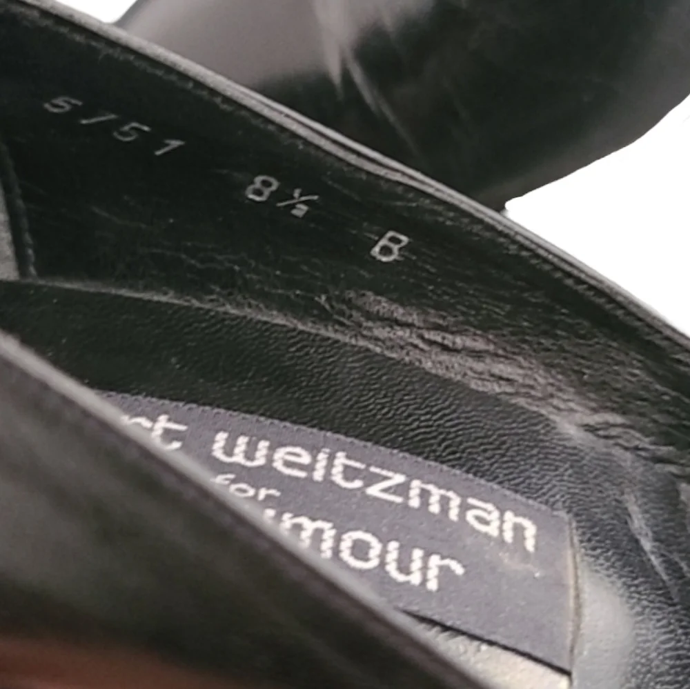 MR SEYMOUR STUART WEITZMAN VTG Black Leather Pumps 8.5 Pointed Heel Minimalist